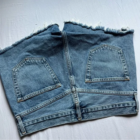 AGOLDE blue cotton denim cutoff raw fray hem high rise shorts - Picture 3 of 5